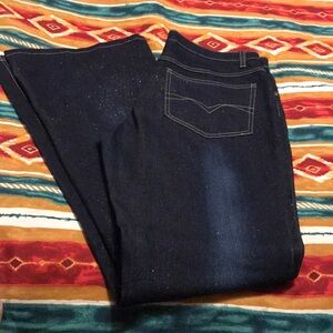 Lazer Dark Wash Glitter Wide Leg Stretch Jeans Size 9